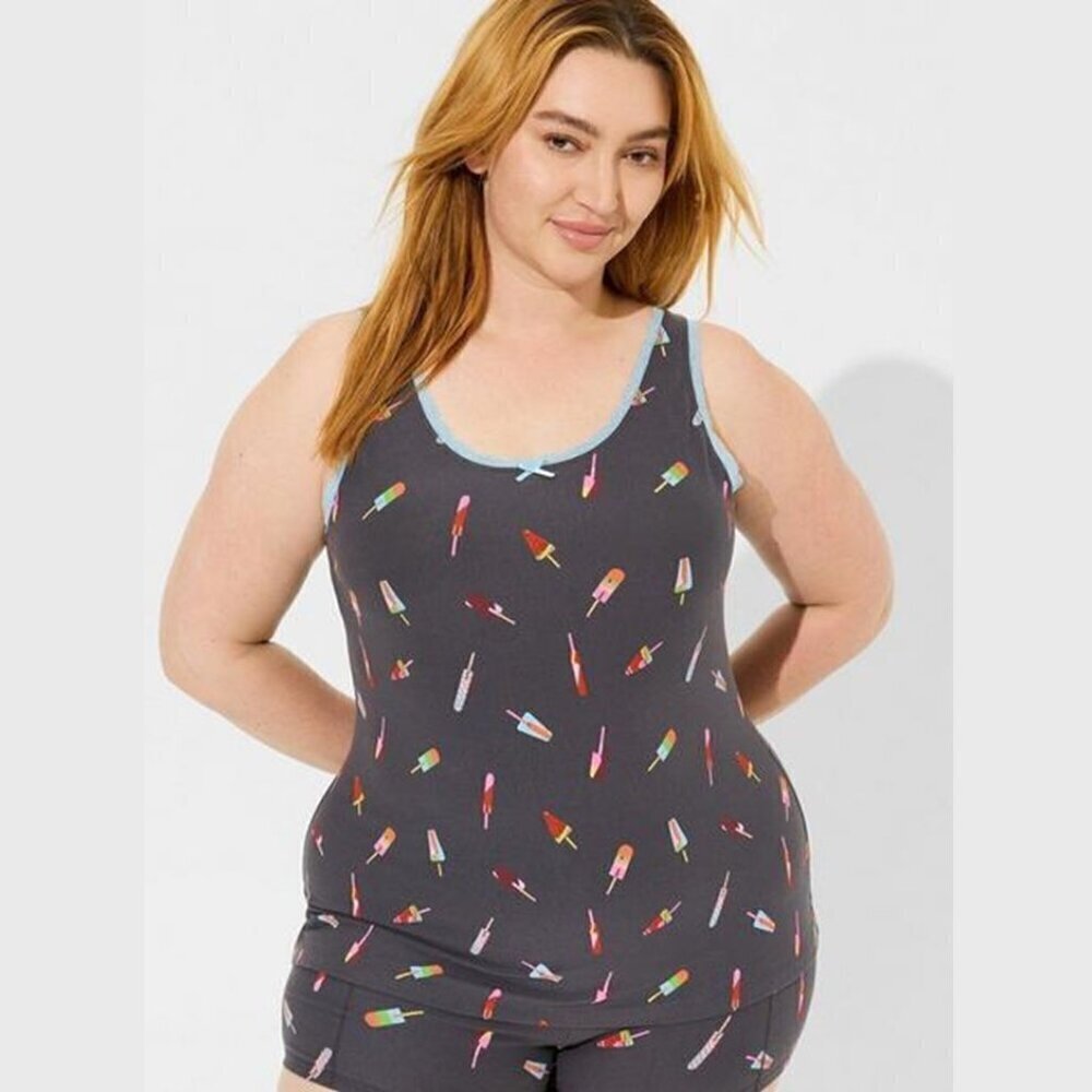 Torrid - Foxy Lace Trim Sleeveless Sleep Tank in Las Paletas / Grey & Popsicles